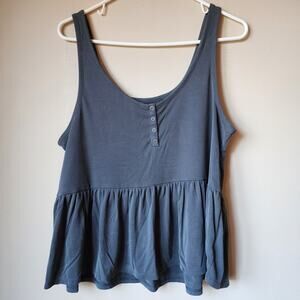 Lucky Brand Tank Top Womens Size Large Sandwash Rib Henley Gray Shirt